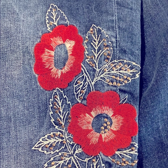 ✨🌺👖 Zara basic Z1975 Poppy Bling embroidered Raw Hem Skinny Distress Jeans EUC - Picture 3 of 11